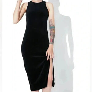 Juicy Couture Black Label Stretch Velour Dress medium long black tank side slit